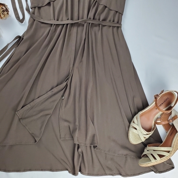 H by Halston  Brown Olive Belted Maxi Dress 14 - Picture 14 of 15